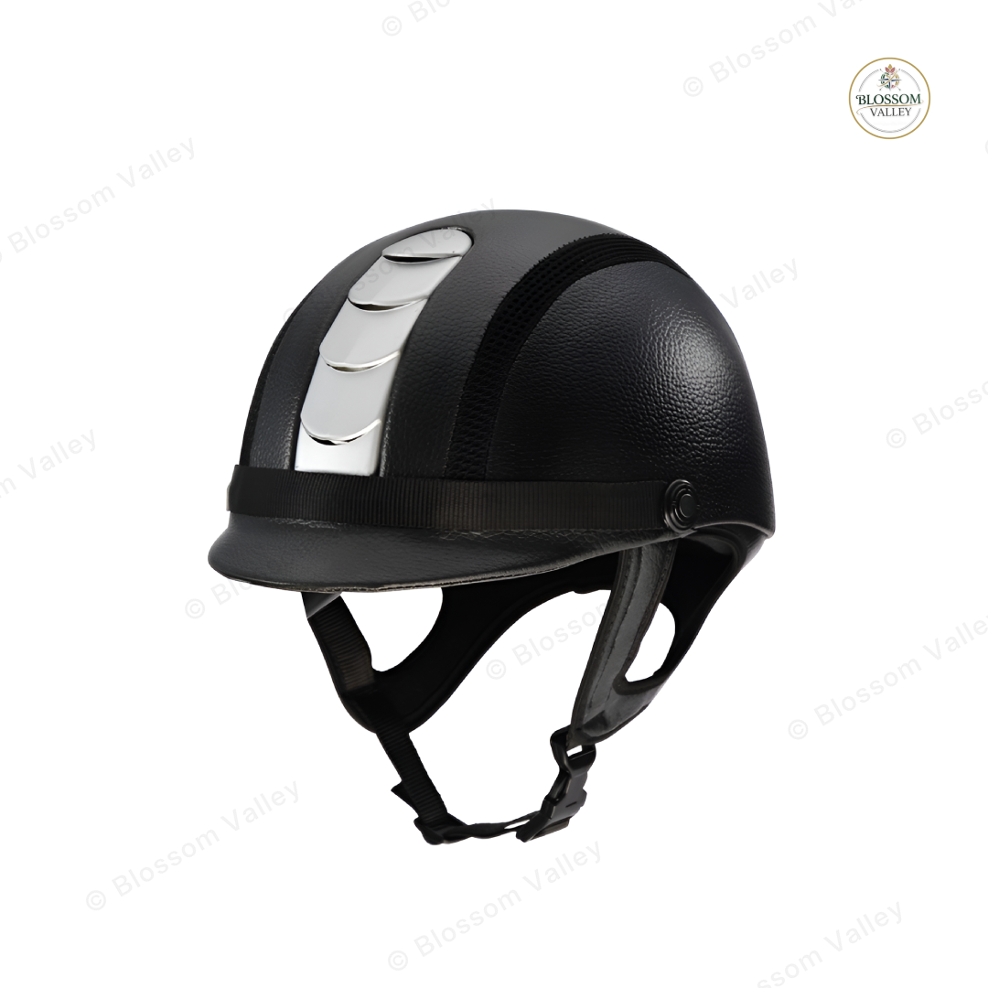 Leather Chrome Trim Riding Helmet